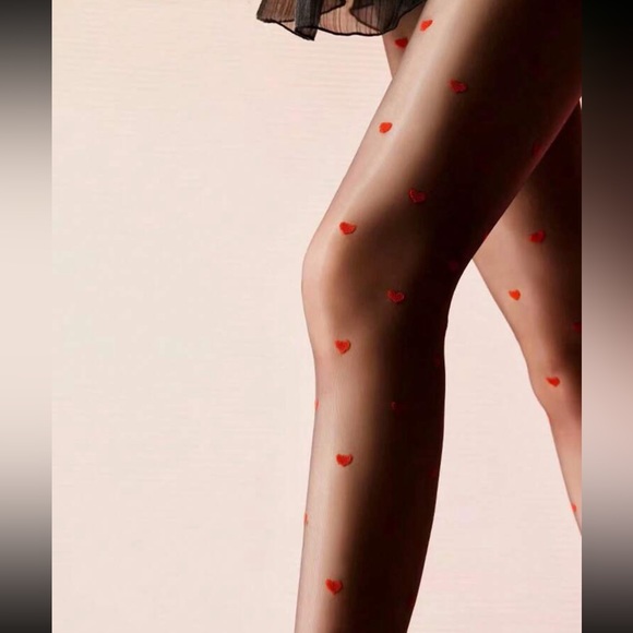 New Women's Jacquard Love Heart Patterned Pantyhose Tights - Picture 2 of 3
